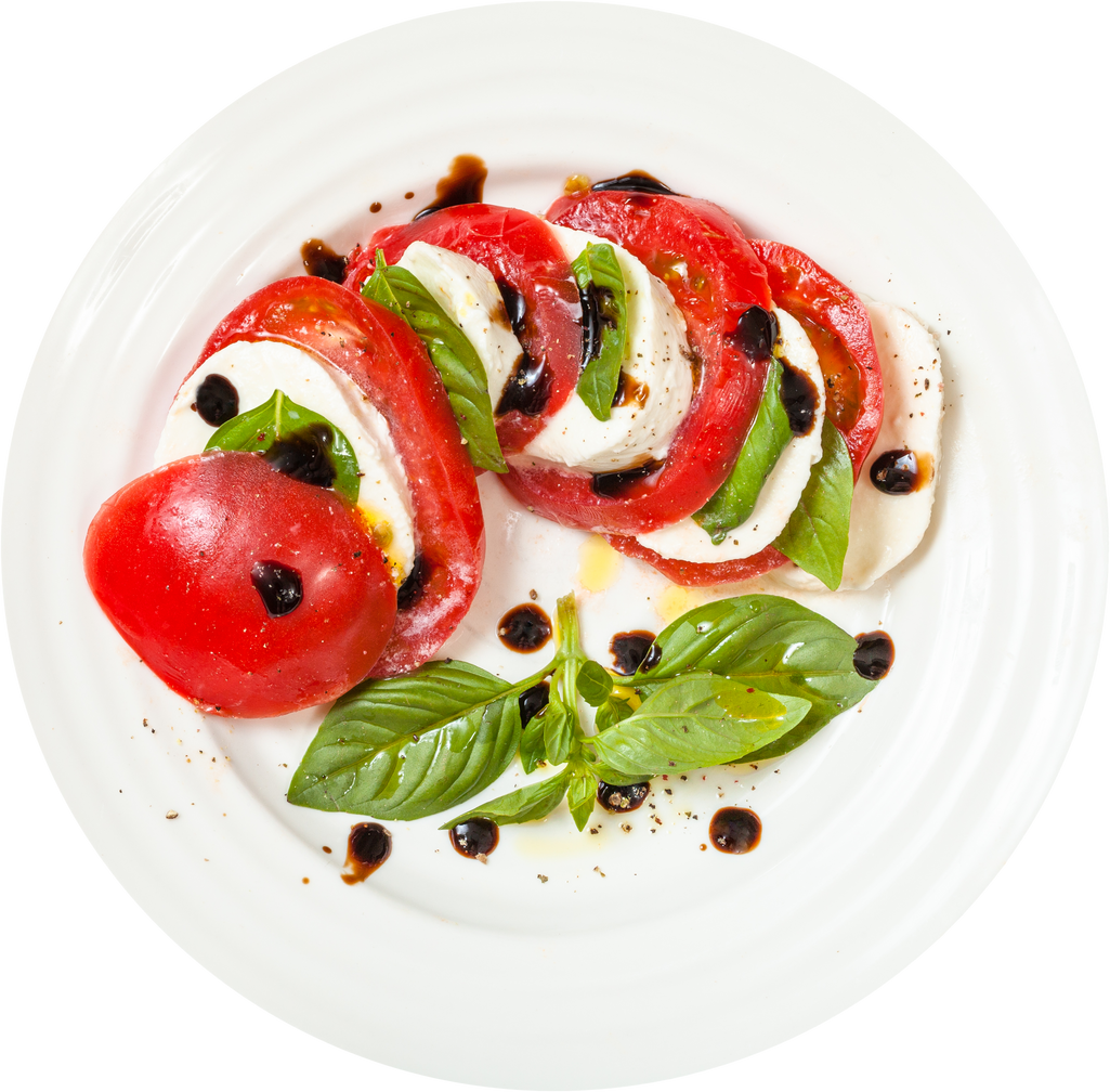 Top View Mozzarella and Tomato with Basil Leaves